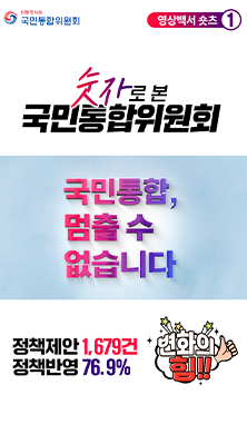 영상백서 쇼츠1) 숫자로 본 국민통합위원회 - 국민통합, 멈출 수 없습니다. 정책제안 1,679건 정책반영 76.9% 변화의 힘!